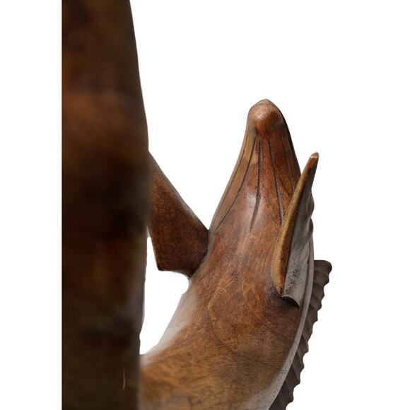 Vintage 90s Hand Carved 16" Wooden Dolphin Sculpture Rustic Decor Figurine - Picture 7 of 12